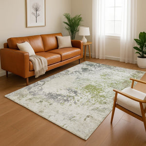 HomeRoots 10' X 14' Stylish Linen and Gray Abstract Area Rug - Washable, UV Protected, Ideal for Family Living 717062