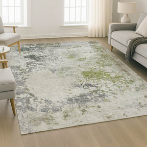 HomeRoots 10' X 14' Stylish Linen and Gray Abstract Area Rug - Washable, UV Protected, Ideal for Family Living 717062