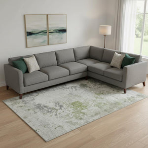 HomeRoots 10' X 14' Stylish Linen and Gray Abstract Area Rug - Washable, UV Protected, Ideal for Family Living 717062