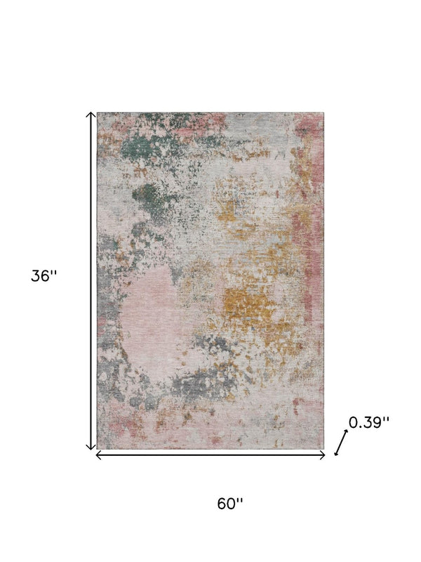 HomeRoots 5' X 8' Pink and Copper Abstract Area Rug - Washable, UV Protected, Non-Slip, Perfect for Any Room! 717064