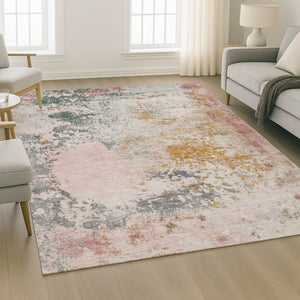 HomeRoots 5' X 8' Pink and Copper Abstract Area Rug - Washable, UV Protected, Non-Slip, Perfect for Any Room! 717064
