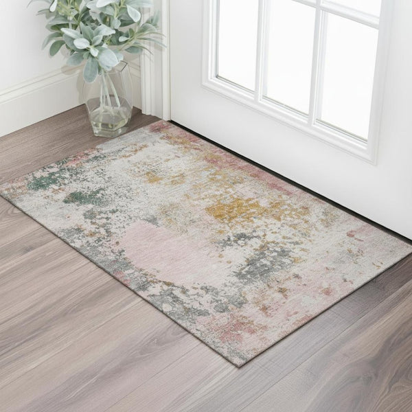 HomeRoots 5' X 8' Pink and Copper Abstract Area Rug - Washable, UV Protected, Non-Slip, Perfect for Any Room! 717064