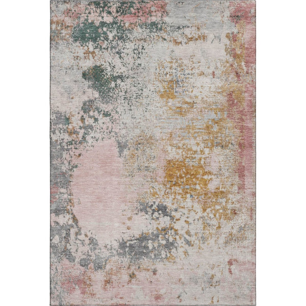 HomeRoots 8' Stylish Washable Round Rug in Pink & Copper Abstract Design - UV Protected & Easy Care! 717065