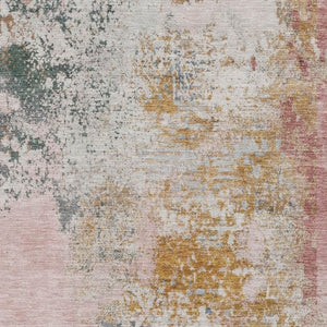 HomeRoots 8' Stylish Washable Round Rug in Pink & Copper Abstract Design - UV Protected & Easy Care! 717065