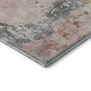 HomeRoots 8' Stylish Washable Round Rug in Pink & Copper Abstract Design - UV Protected & Easy Care! 717065