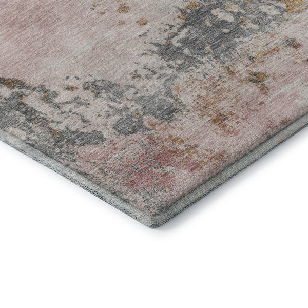 HomeRoots 8' Stylish Washable Round Rug in Pink & Copper Abstract Design - UV Protected & Easy Care! 717065