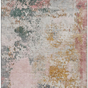 HomeRoots 8' Stylish Washable Round Rug in Pink & Copper Abstract Design - UV Protected & Easy Care! 717065