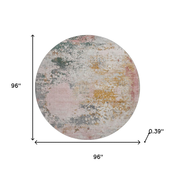 HomeRoots 8' X 10' Washable Pink and Copper Abstract Area Rug with UV Protection for Modern Homes and Families 717066
