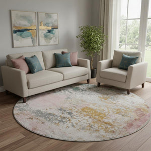 HomeRoots 8' X 10' Washable Pink and Copper Abstract Area Rug with UV Protection for Modern Homes and Families 717066