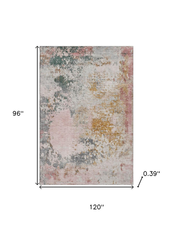 HomeRoots 9' X 12' Pink And Copper Abstract Washable Area Rug - Stylish Durability with UV Protection & Easy Care 717067