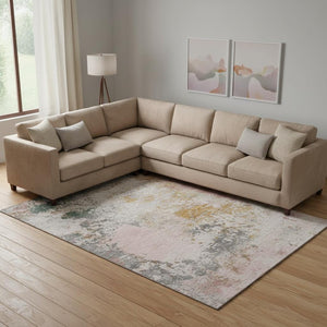 HomeRoots 9' X 12' Pink And Copper Abstract Washable Area Rug - Stylish Durability with UV Protection & Easy Care 717067