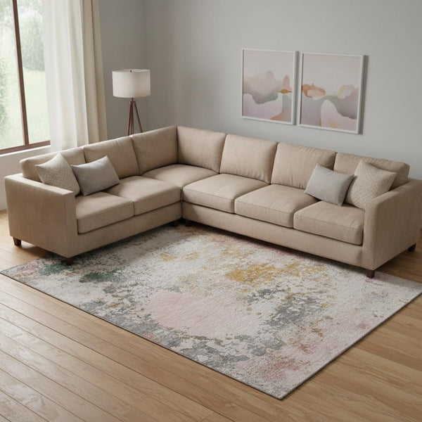 HomeRoots 9' X 12' Pink And Copper Abstract Washable Area Rug - Stylish Durability with UV Protection & Easy Care 717067