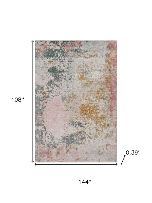HomeRoots 10' X 14' Pink and Copper Abstract Area Rug - Machine Washable, UV Protected, Stain Resistant Design 717068
