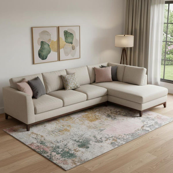 HomeRoots 10' X 14' Pink and Copper Abstract Area Rug - Machine Washable, UV Protected, Stain Resistant Design 717068