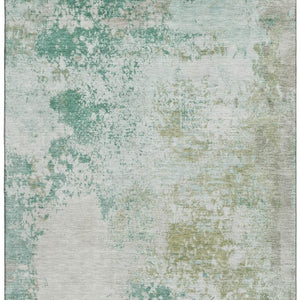 HomeRoots 5' X 8' Light Taupe and Teal Abstract Washable Area Rug with Non-Slip Backing and UV Protection 717070