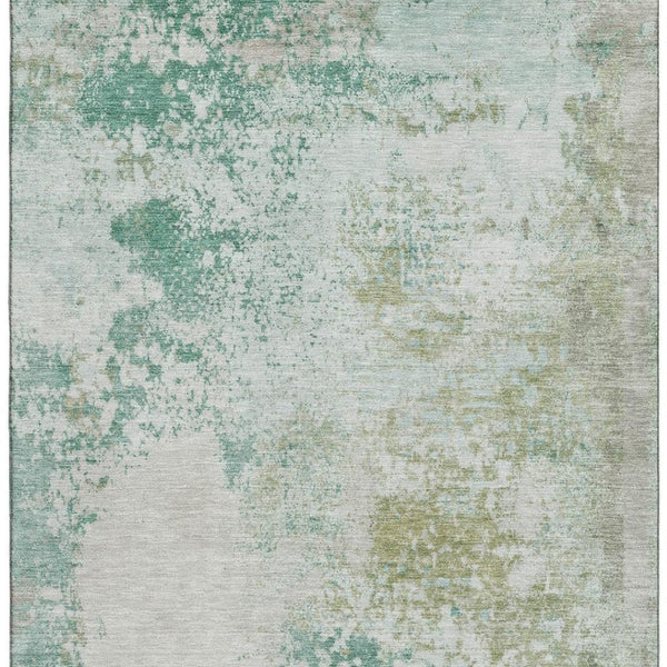 HomeRoots 5' X 8' Light Taupe and Teal Abstract Washable Area Rug with Non-Slip Backing and UV Protection 717070