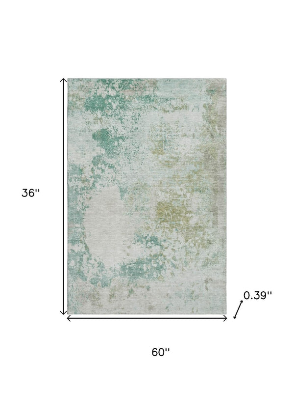 HomeRoots 5' X 8' Light Taupe and Teal Abstract Washable Area Rug with Non-Slip Backing and UV Protection 717070