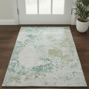 HomeRoots 5' X 8' Light Taupe and Teal Abstract Washable Area Rug with Non-Slip Backing and UV Protection 717070