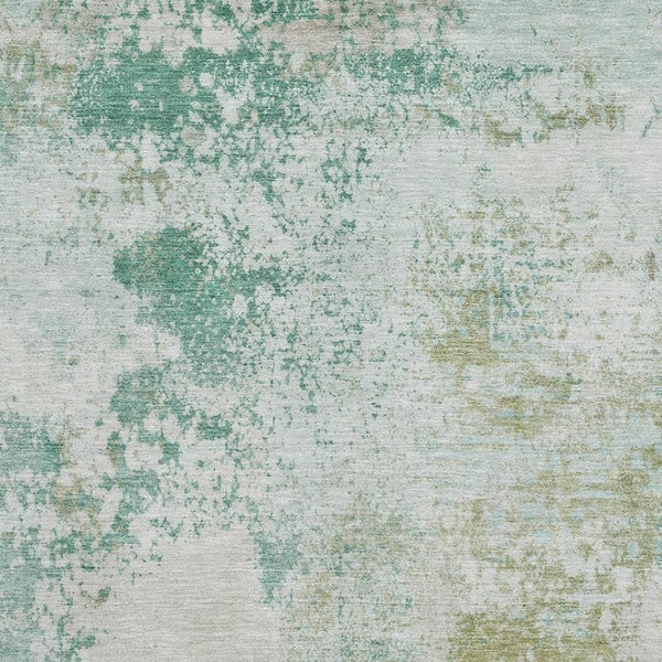 HomeRoots 8' Light Taupe & Teal Abstract Washable Round Rug - Durable, UV-Protected, Family-Friendly Style! 717071