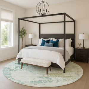 HomeRoots 8' X 10' Abstract Light Taupe & Teal Area Rug - Washable, Stain Resistant & UV Protected for Modern Homes 717072