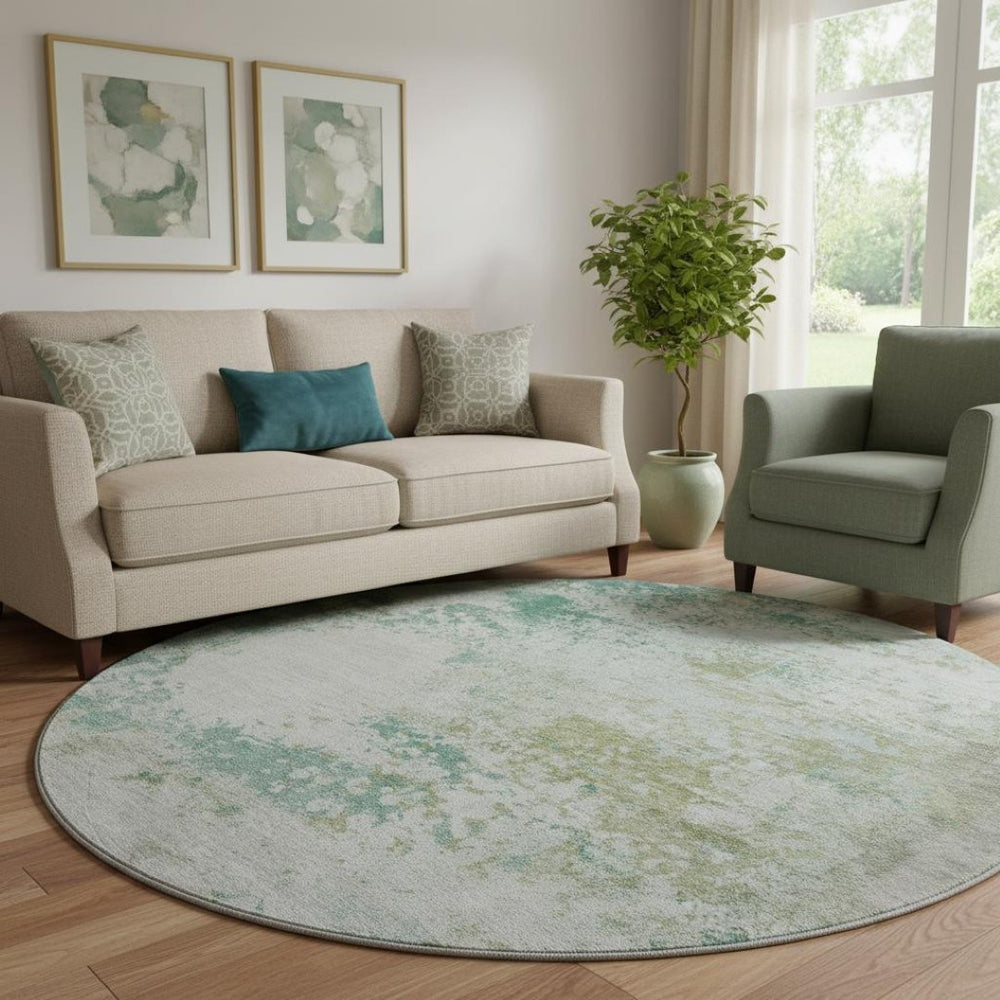 HomeRoots 8' X 10' Abstract Light Taupe & Teal Area Rug - Washable, Stain Resistant & UV Protected for Modern Homes 717072