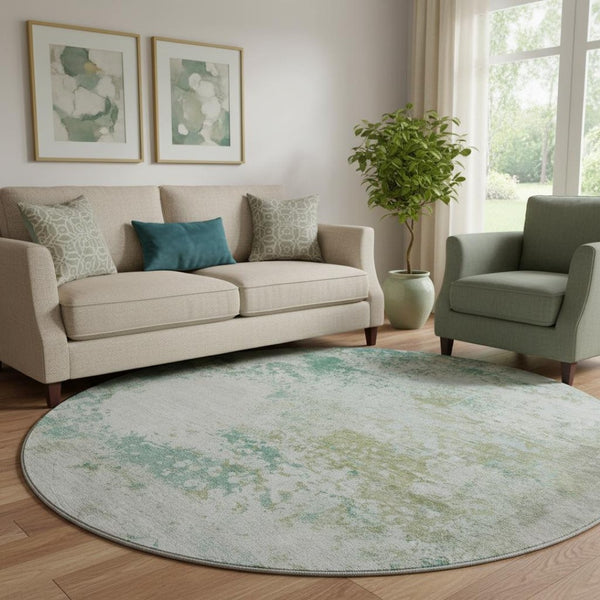 HomeRoots 8' X 10' Abstract Light Taupe & Teal Area Rug - Washable, Stain Resistant & UV Protected for Modern Homes 717072