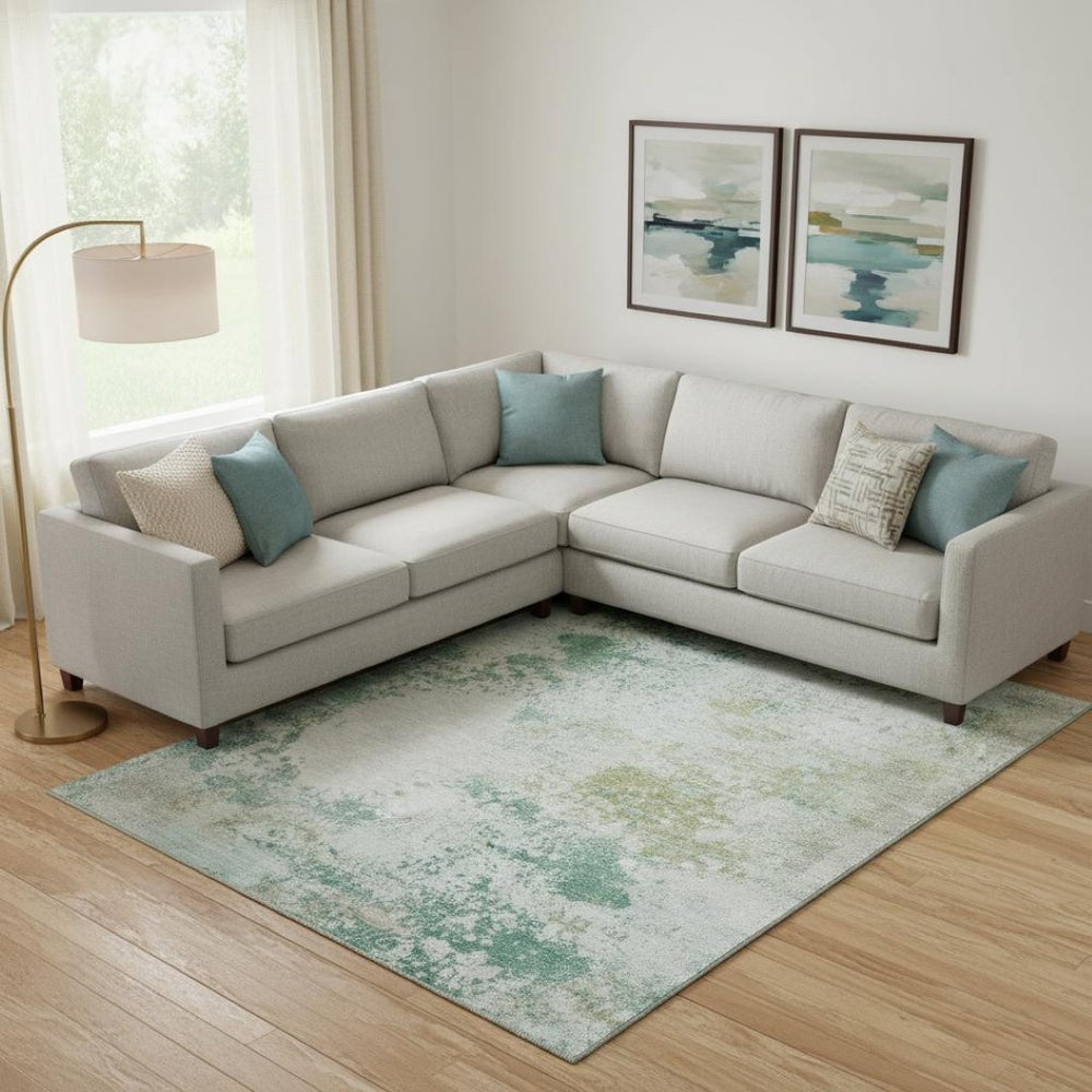 HomeRoots 9' X 12' Light Taupe and Teal Abstract Washable Area Rug - Stylish, Durable, UV Protected for Homes 717073