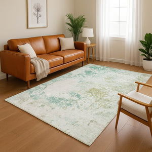 HomeRoots 10' X 14' Light Taupe & Teal Abstract Washable Area Rug - UV Protection for Modern Homes & Pets! 717074