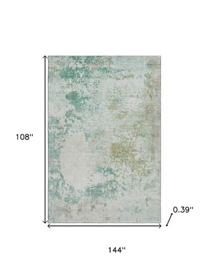 HomeRoots 10' X 14' Light Taupe & Teal Abstract Washable Area Rug - UV Protection for Modern Homes & Pets! 717074