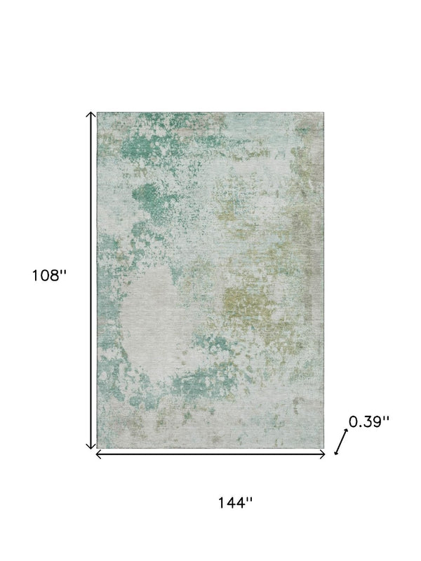 HomeRoots 10' X 14' Light Taupe & Teal Abstract Washable Area Rug - UV Protection for Modern Homes & Pets! 717074
