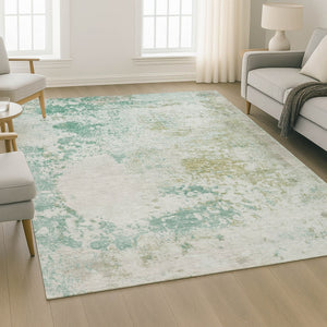 HomeRoots 10' X 14' Light Taupe & Teal Abstract Washable Area Rug - UV Protection for Modern Homes & Pets! 717074