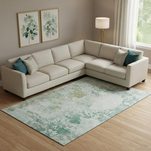 HomeRoots 10' X 14' Light Taupe & Teal Abstract Washable Area Rug - UV Protection for Modern Homes & Pets! 717074