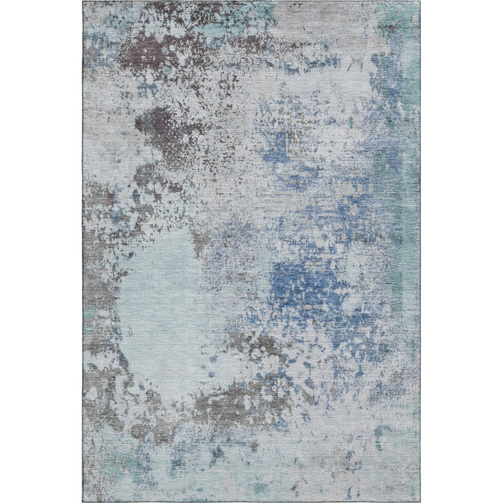 HomeRoots 5' Turquoise and Gray Abstract Area Rug – Washable, UV Protected, Stain Resistant, Non-Slip Design 717076