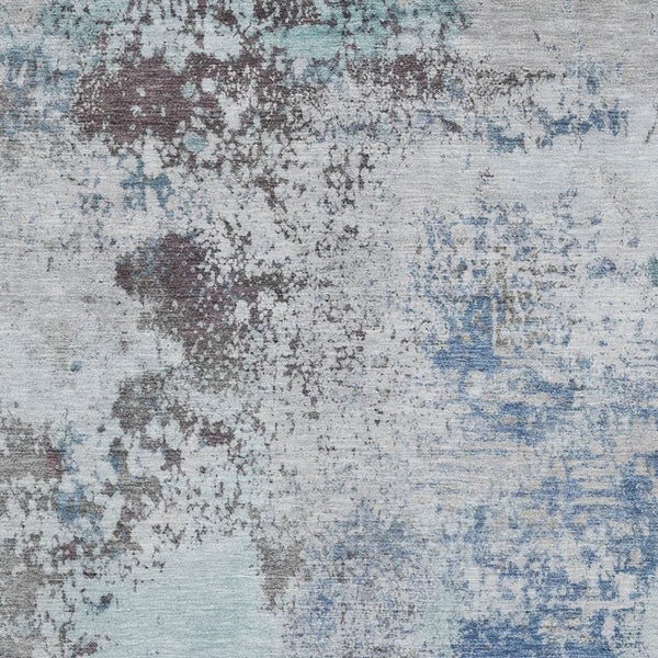 HomeRoots 5' Turquoise and Gray Abstract Area Rug – Washable, UV Protected, Stain Resistant, Non-Slip Design 717076