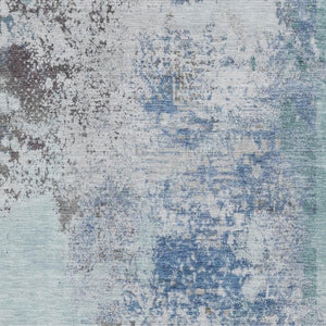 HomeRoots 8' Turquoise and Gray Abstract Washable Round Rug - UV Protected, Non-Slip, Perfect for High-Traffic Areas 717077