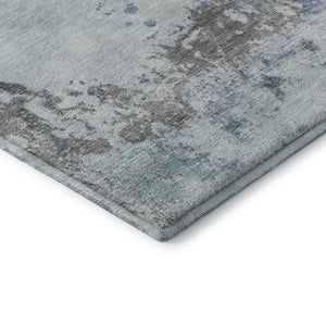 HomeRoots 8' Turquoise and Gray Abstract Washable Round Rug - UV Protected, Non-Slip, Perfect for High-Traffic Areas 717077