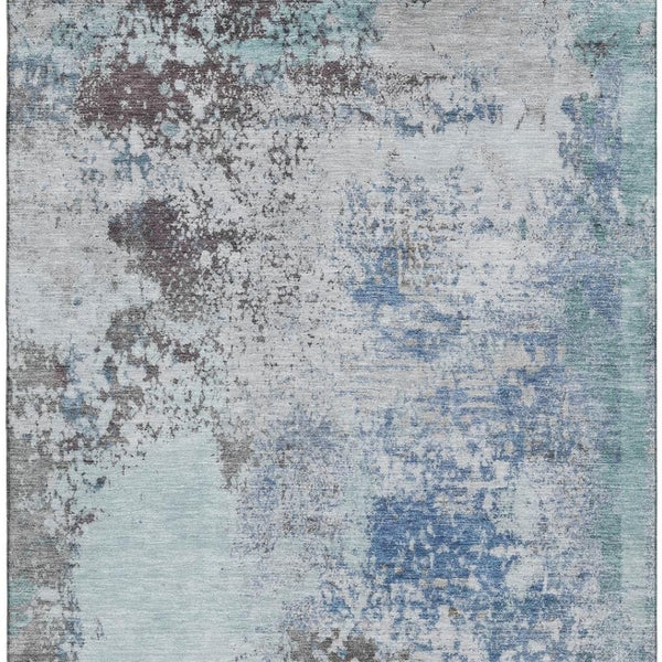 HomeRoots 8' Turquoise and Gray Abstract Washable Round Rug - UV Protected, Non-Slip, Perfect for High-Traffic Areas 717077