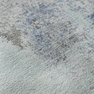 HomeRoots 8' Turquoise and Gray Abstract Washable Round Rug - UV Protected, Non-Slip, Perfect for High-Traffic Areas 717077