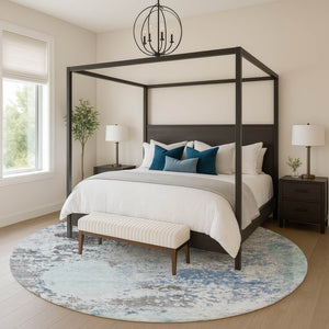 HomeRoots 8' X 10' Turquoise and Gray Abstract Area Rug - Washable, UV Protected, Perfect for Busy Homes! 717078