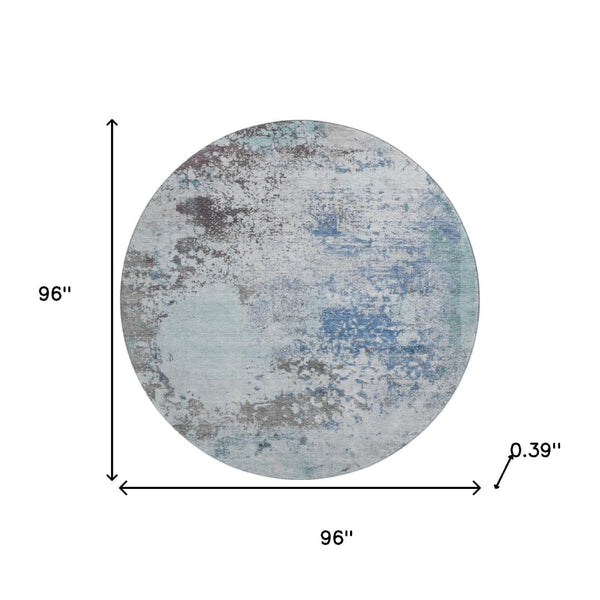 HomeRoots 8' X 10' Turquoise and Gray Abstract Area Rug - Washable, UV Protected, Perfect for Busy Homes! 717078