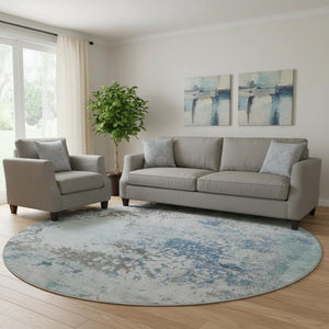 HomeRoots 8' X 10' Turquoise and Gray Abstract Area Rug - Washable, UV Protected, Perfect for Busy Homes! 717078