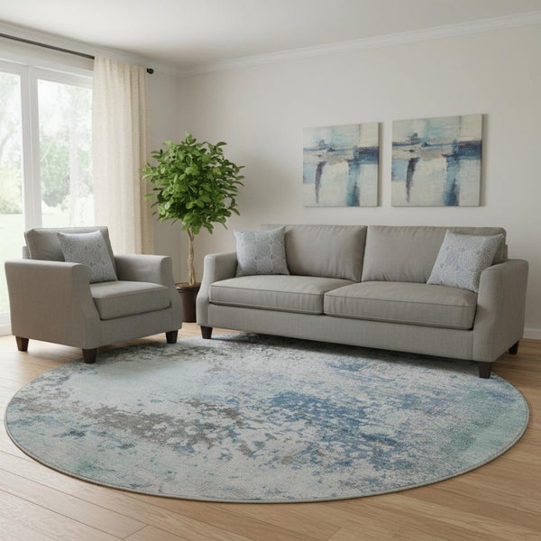 HomeRoots 8' X 10' Turquoise and Gray Abstract Area Rug - Washable, UV Protected, Perfect for Busy Homes! 717078