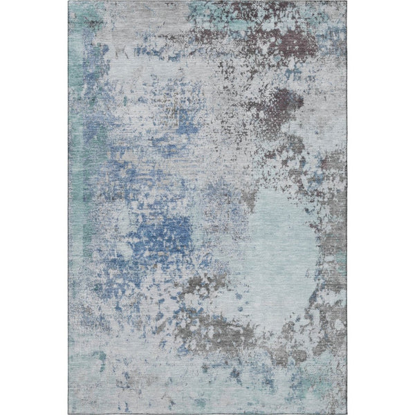 HomeRoots 9' X 12' Turquoise and Gray Abstract Area Rug - Washable, UV-Protected, Perfect for Busy Homes! 717079