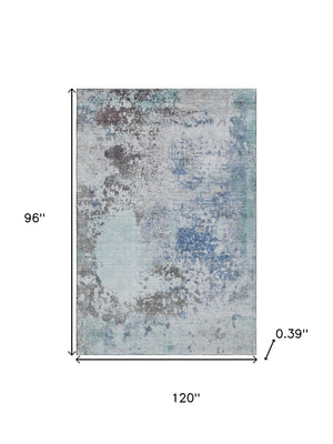 HomeRoots 9' X 12' Turquoise and Gray Abstract Area Rug - Washable, UV-Protected, Perfect for Busy Homes! 717079