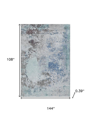 HomeRoots 10' Turquoise and Gray Abstract Area Rug - Washable, UV Protected, Durable for High-Traffic Spaces 717080
