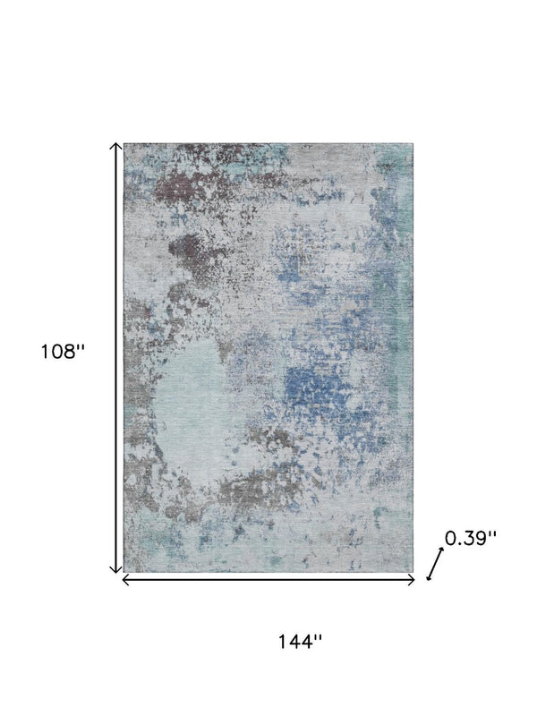HomeRoots 10' Turquoise and Gray Abstract Area Rug - Washable, UV Protected, Durable for High-Traffic Spaces 717080