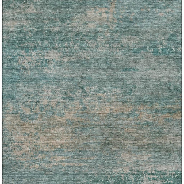 HomeRoots 5' X 8' Aqua & Beige Abstract Area Rug - Washable, UV-Protected, Non-Slip & Family-Friendly Design! 717082