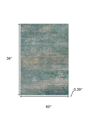 HomeRoots 5' X 8' Aqua & Beige Abstract Area Rug - Washable, UV-Protected, Non-Slip & Family-Friendly Design! 717082