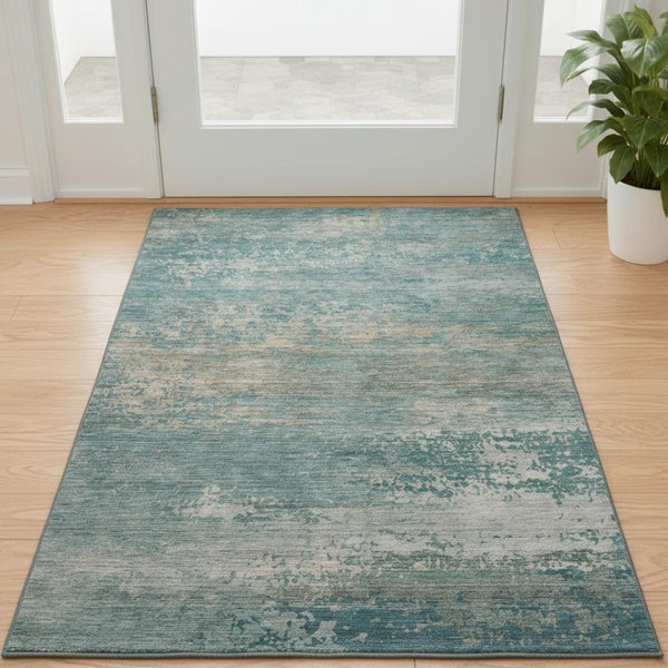 HomeRoots 5' X 8' Aqua & Beige Abstract Area Rug - Washable, UV-Protected, Non-Slip & Family-Friendly Design! 717082