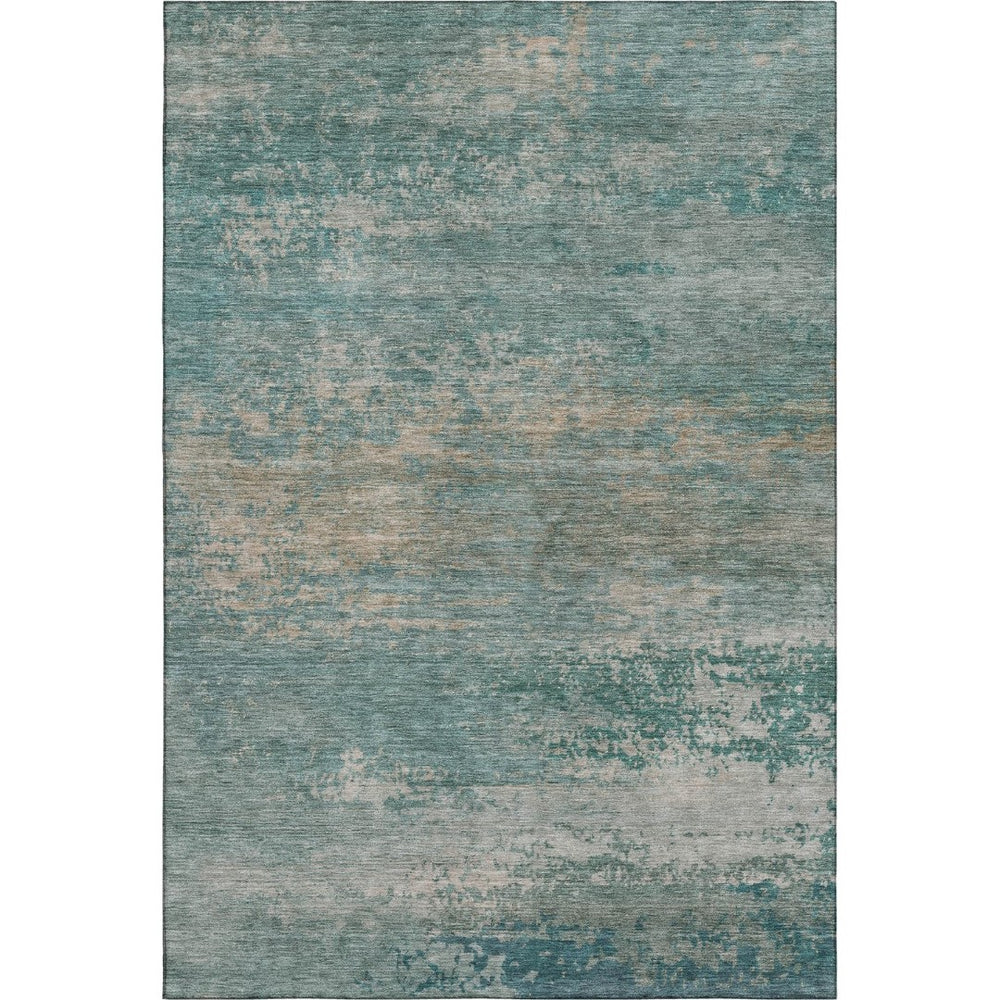 HomeRoots 8' Aqua and Beige Abstract Round Rug – Washable, UV-Protected, Non-Slip, Perfect for High Traffic Areas 717083